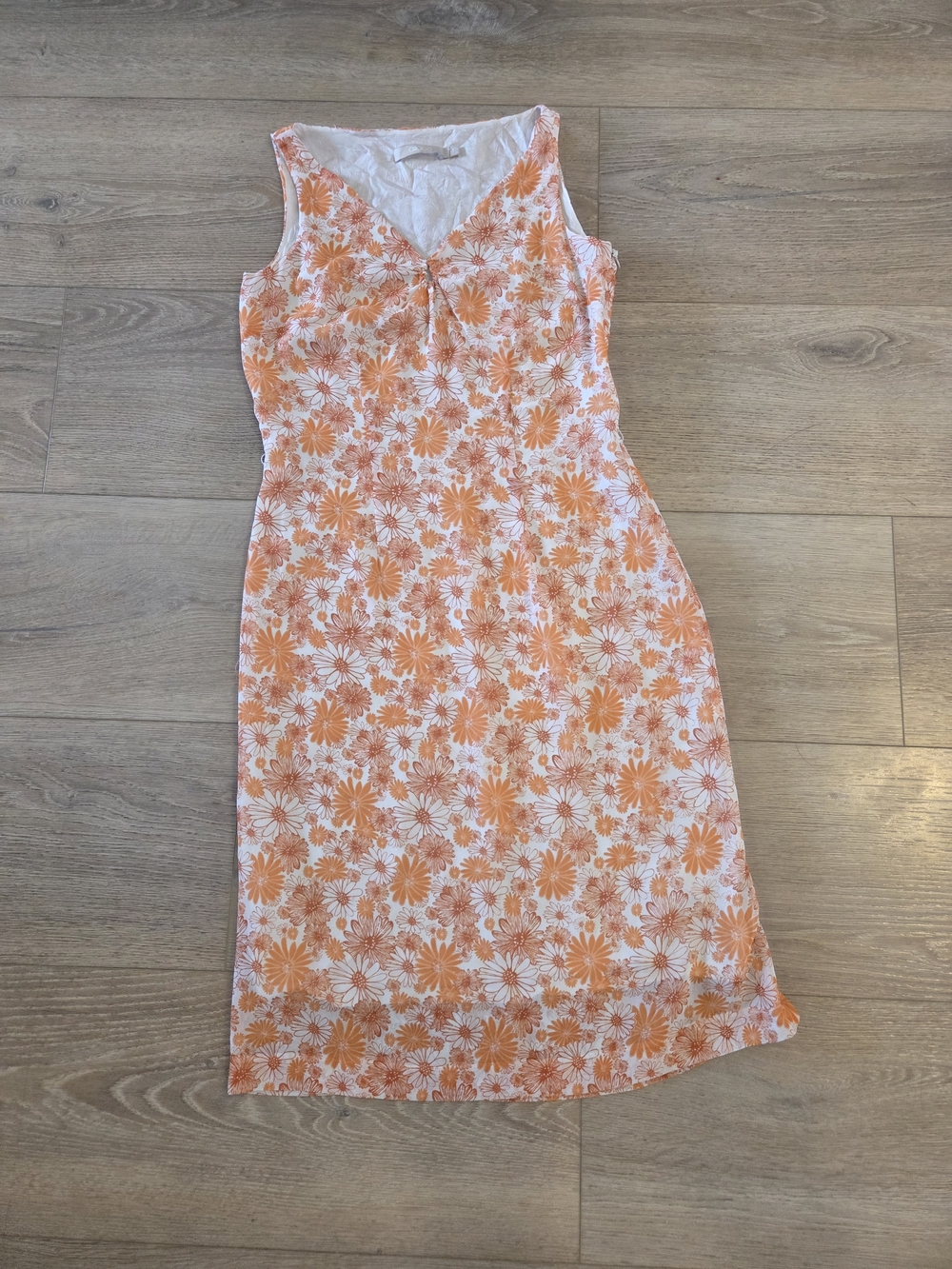 Sleeveless Peach Floral V-Neck Dress
